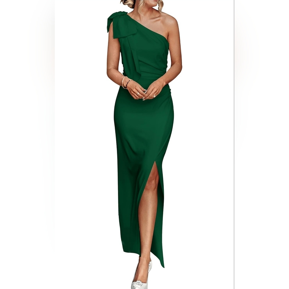 Women's One Shoulder Long Formal Dress Sleeveless Ruched Bodycon Wedding Guest
